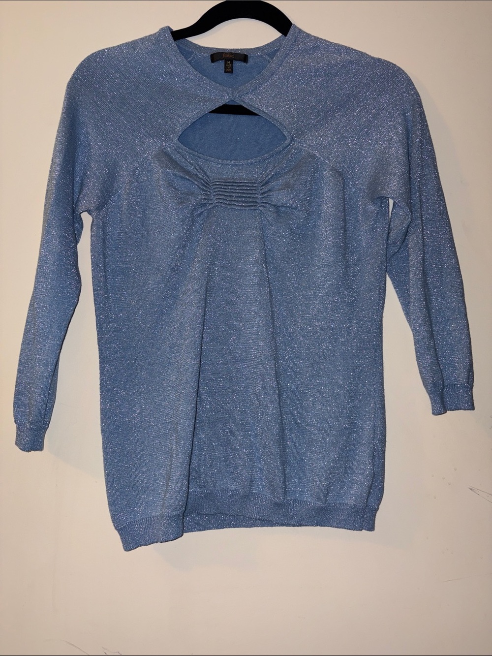 Reba Light Blue Sparkle Keyhole Sweater